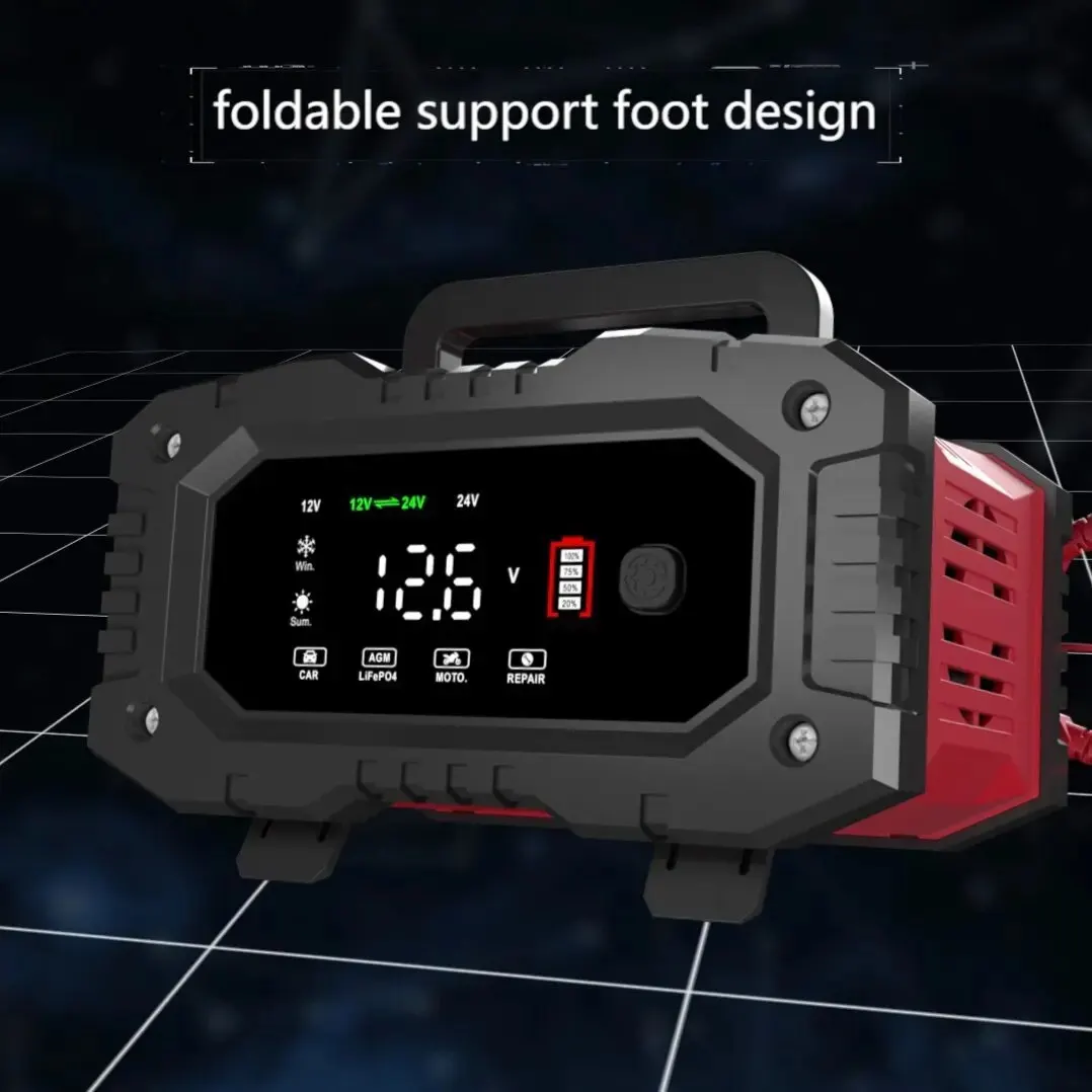 FOXSUR 20A/10A ładowarka do akumulatorów samochodowych i motocyklowych 12V/24V inteligentna ładowarka litowo AGM żelowa kwasowo-ołowiowa LiFePO4 ładowarki do akumulatorów