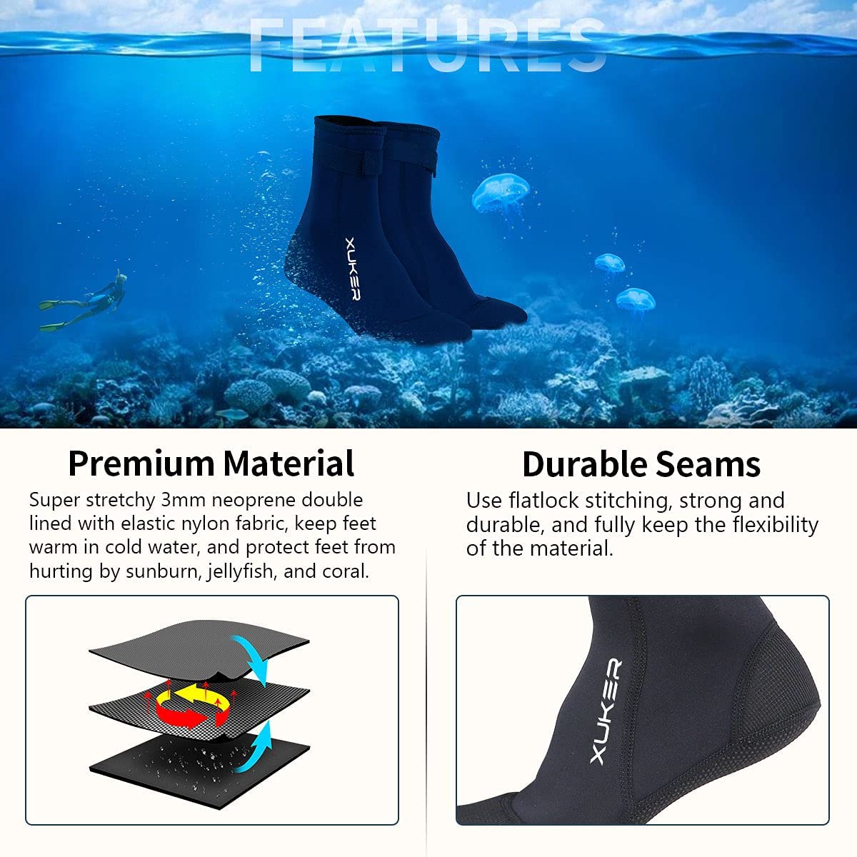 Neoprene Tất 3Mm Bóng Chuyền Bãi Biển Cát Bóng Đá Lặn Bơi Lướt Lặn Câu Cá Lội Chèo Thuyền Kayak Đi Bè Nước Boot