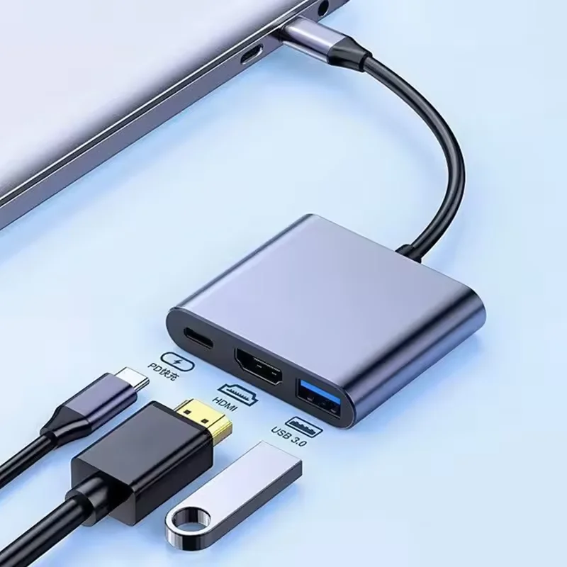 3 in 1 USB-C USB 허브 남성-여성 USB 3.0 충전 어댑터 맥북 에어 HDMI 호환 4K USB 3.1 타입-C to12 컨버터