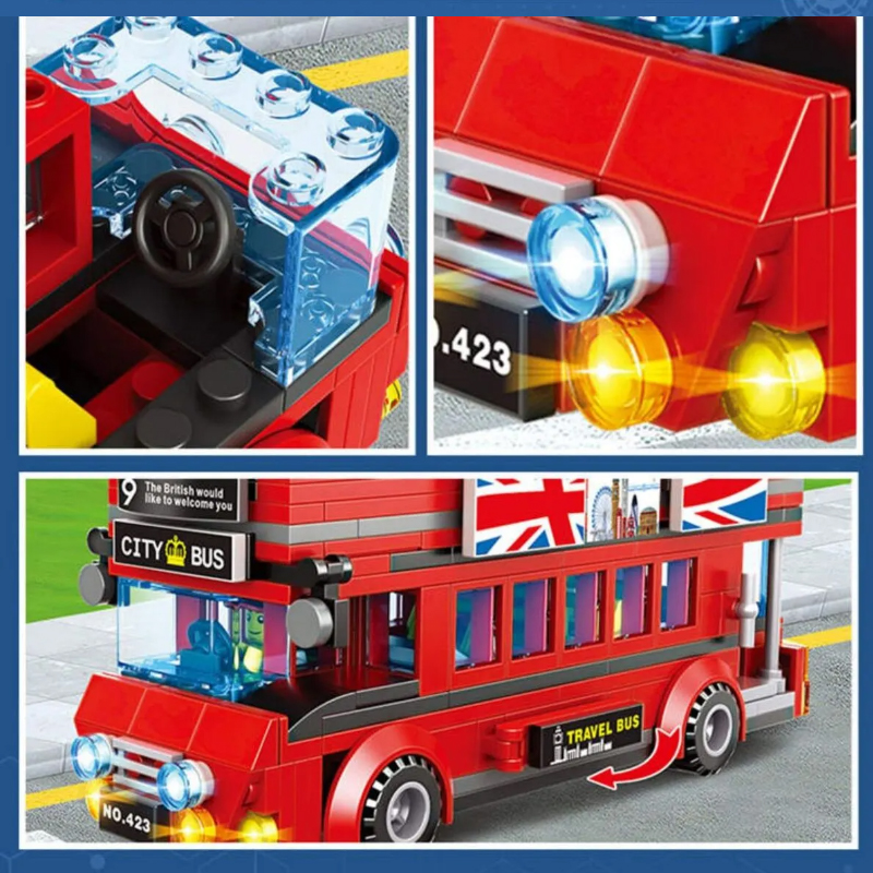 Juego de bloques de construcción de estación de autobuses de ciudad Londres, dos pisos, viajes de Londres, aprendizaje de negocios, juego de rol, ladrillos STEM, regalo para niños y niñas