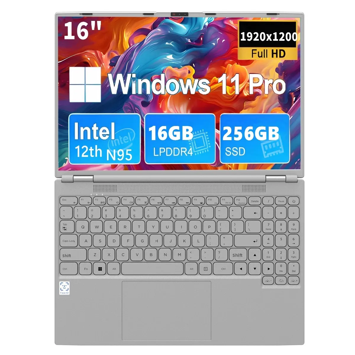 Face ID Intel Office Notebook N95  16" Laptop 16GB 32GB RAM Max 2TB ROM Windows 11 Pro Wifi 5 BT 4.2 RGB Keyboard