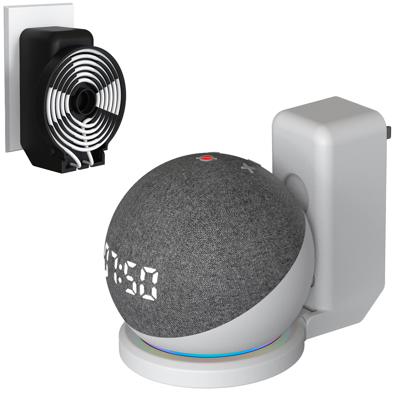 Wandsteckdosenhalter für Echo Dot 5. Generation / Echo Dot 4. Generation mit Kabelaufbewahrung, PC-Hartschale, matte Alexa-Lautsprecherhalterung