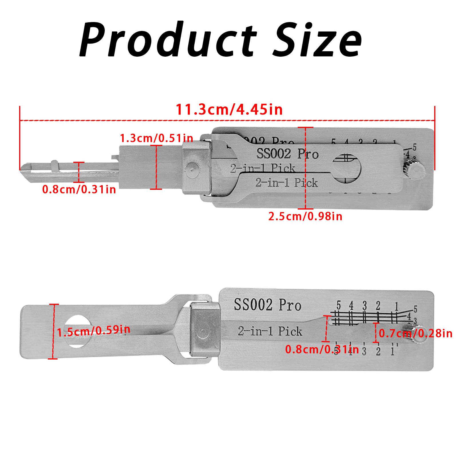 Key Decoder SS001Pro Stainless Steel Key Decoder SS001Pro 2-in-1 Portable Locksmith Tool O-ring Pickup Repair Kit Key Pickup Kit