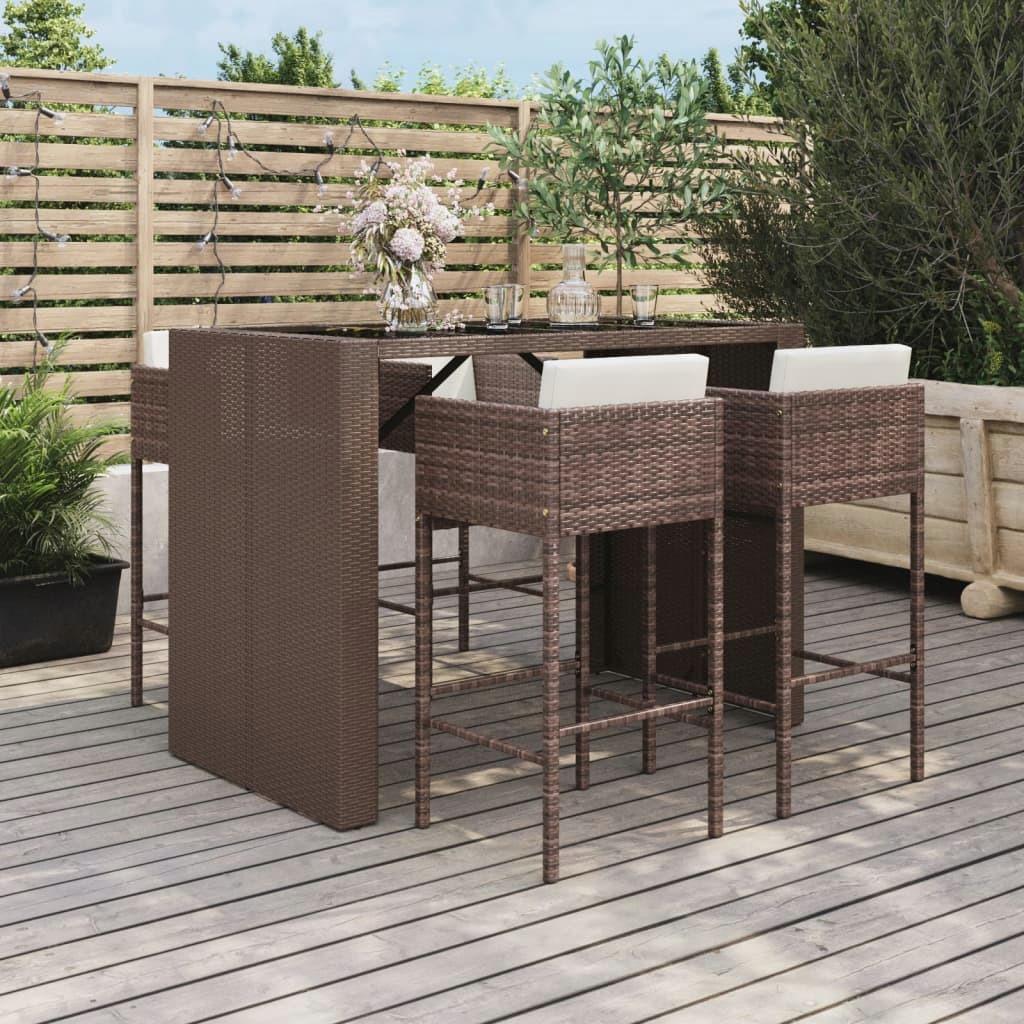 5-teiliges Gartenbar-Set aus braunem Polyrattan mit Kissen – stilvolle Gartenmöbel