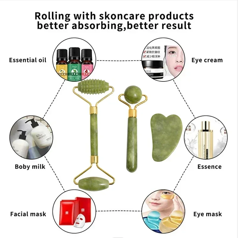 Natürliche Jade Roller Gesicht Gua Sha, Naturstein, Körper Nackenmassagegerät, Akupunkturpunkt, Augenpflege Spa Massage Werkzeuge Massage Visage Lifting