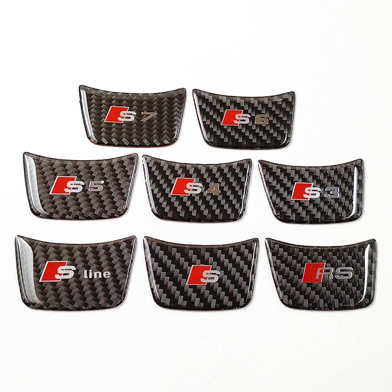 3D Carbon Black RS Logo S Line Emblem Car Steering Wheel Badge Sticker For Audi A1 A2 A3 A4 A5 A6 A7 S3 S4 S5 S6 S7 Accrssorie