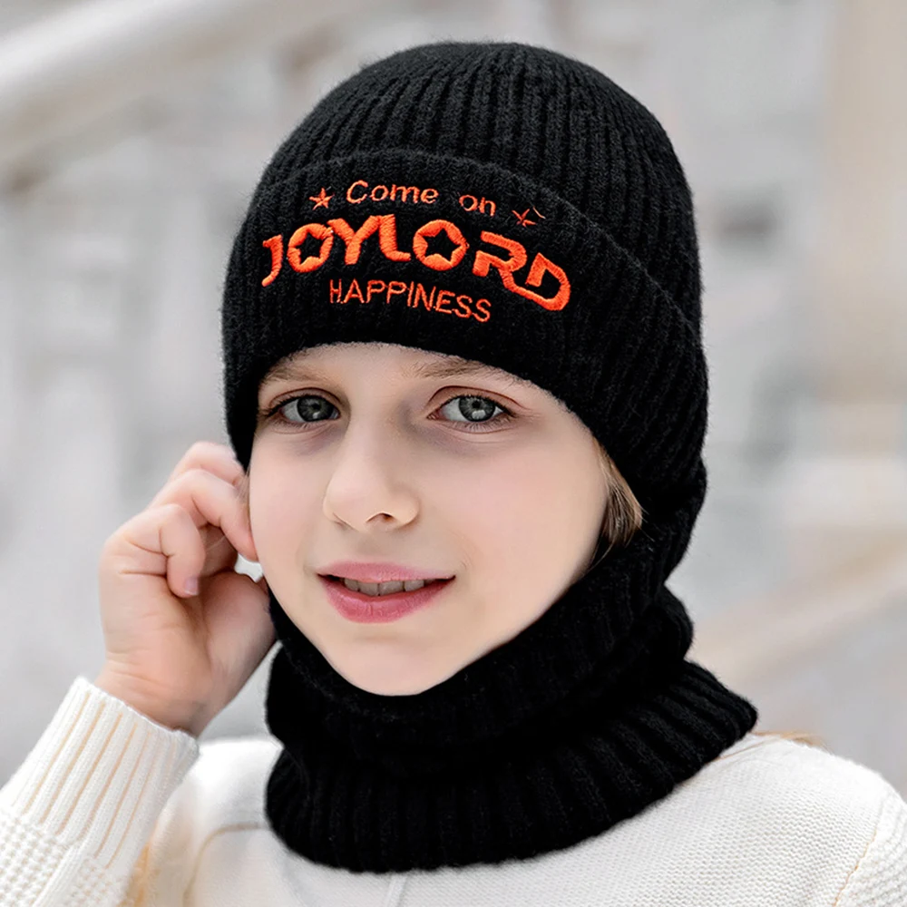 Gorros cálidos clásicos para niños, conjunto de bufanda, gorros tejidos de lana coreanos a la moda para niños y niñas, gorros, bufanda