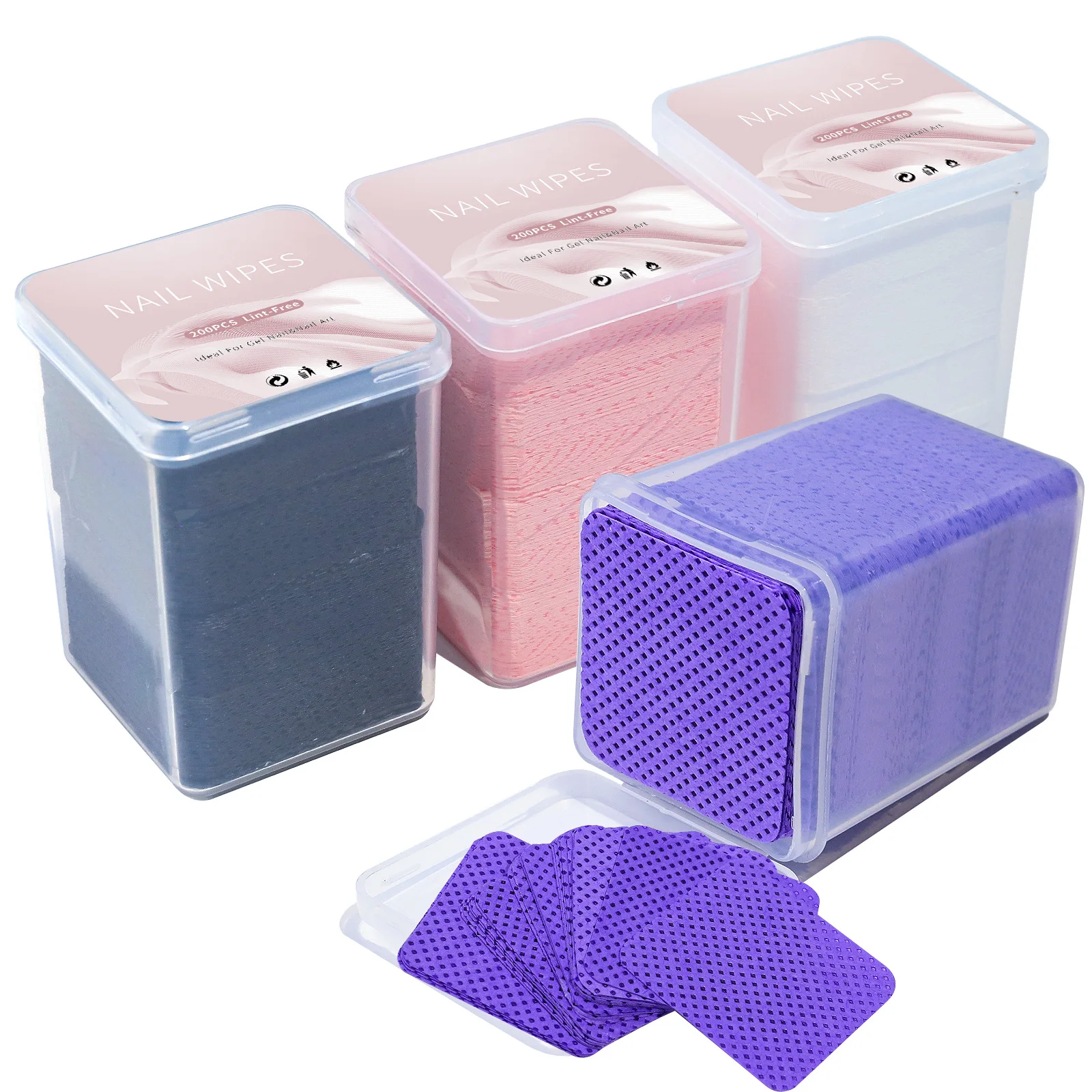 200 pçs/caixa removedor de esmalte sem fiapos gel rosa/roxo toalhetes adesivos lash cola limpeza almofada de algodão toalhetes de unhas ferramenta de maquiagem