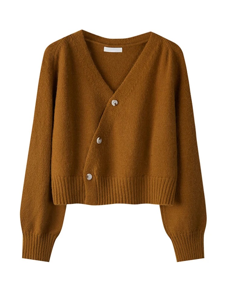 Versão coreana do outono e inverno feminino cardigan de malha diagonal com decote em v camisola feminina de manga comprida único breasted