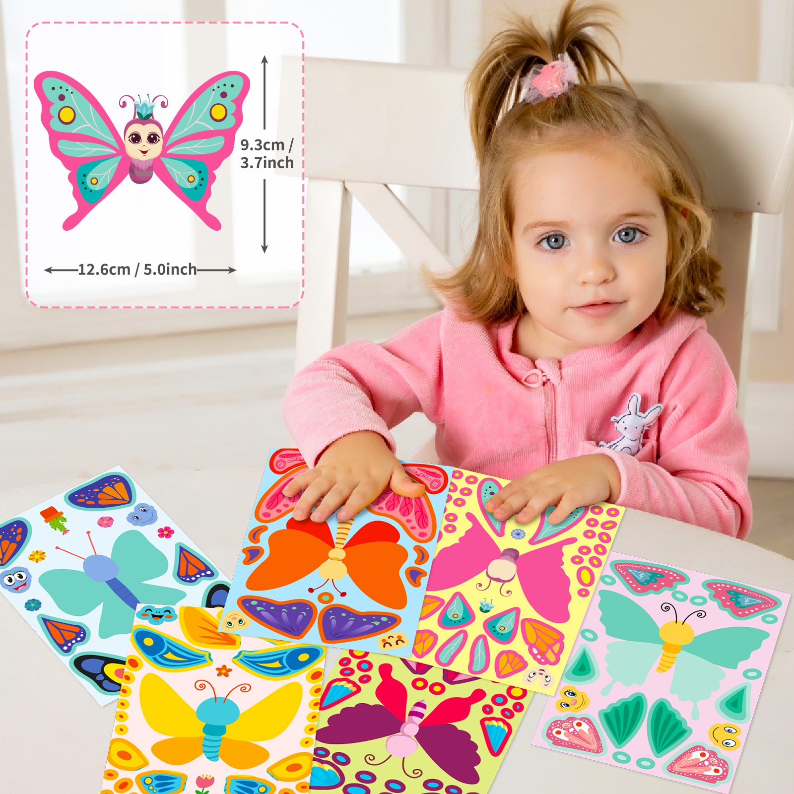 6 枚のかわいい子供 DIY パズルステッカーゲーム 6 蝶顔を作る面白い組み立てるジグソーステッカー子供の知育玩具