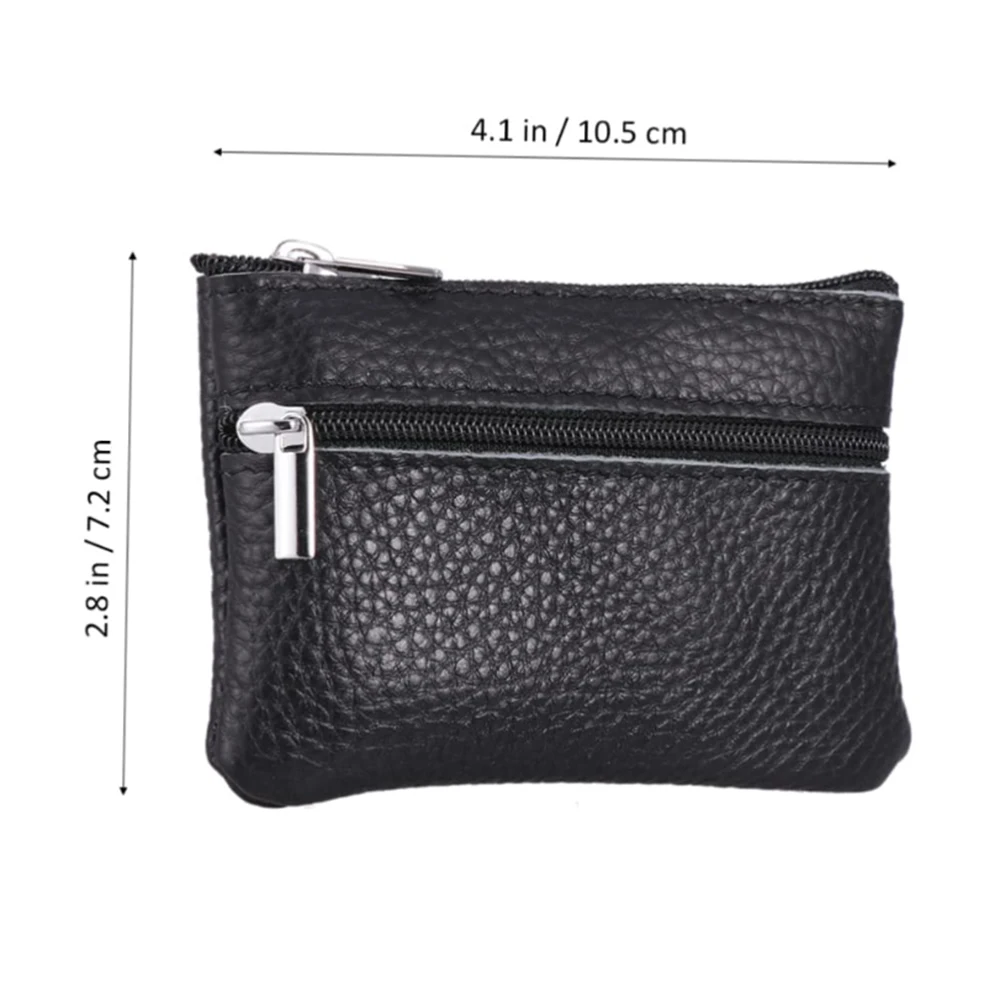 Leather 2 Zipper Coin Purse Wallet With Card Slots, Coin Organizer, Change Holder,Card Case, Leather Zipper Storage Bag for Men