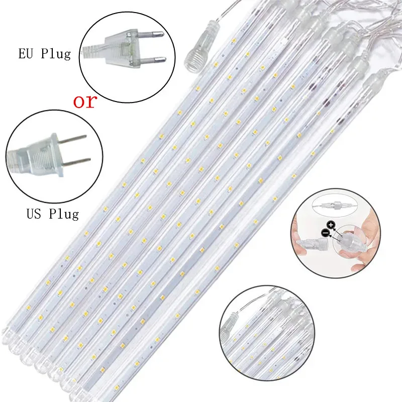 Wtyczka EU/US Meteor Shower String Lights do dekoracji choinki ślubnej w ogrodzie ulicznym Navidad Zewnętrzne oświetlenie świąteczne LED