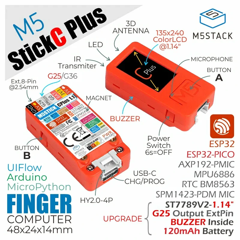 M5Stack Oficial M5StickC PLUS ESP32-PICO Mini IoT Kit de Desarrollo