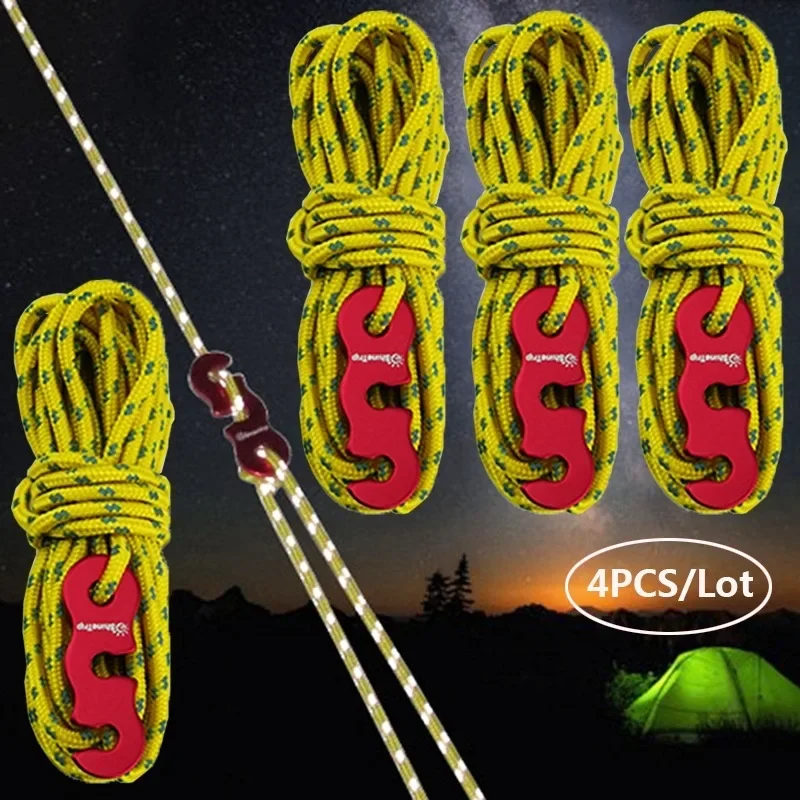 4 corde per tende da esterno, corde riflettenti corde per baldacchino corde antivento rinforzate con fibbie per garantire la sicurezza accessori da campeggio