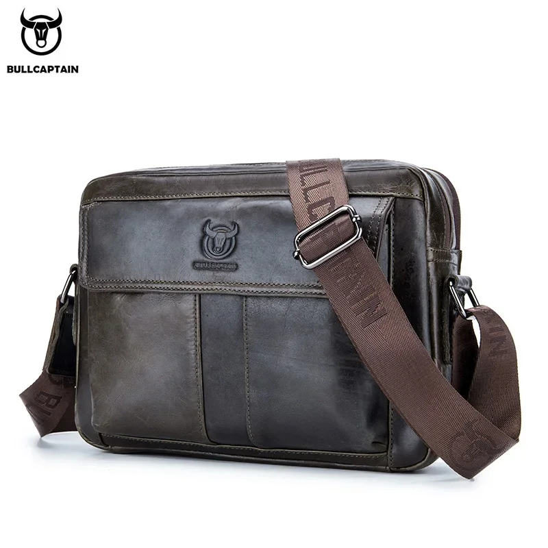 BULLCAPTAIN Umhängetasche für Herren aus echtem Leder, große Kapazität, lässige multifunktionale Handtasche, eine modische Business-Aktentasche