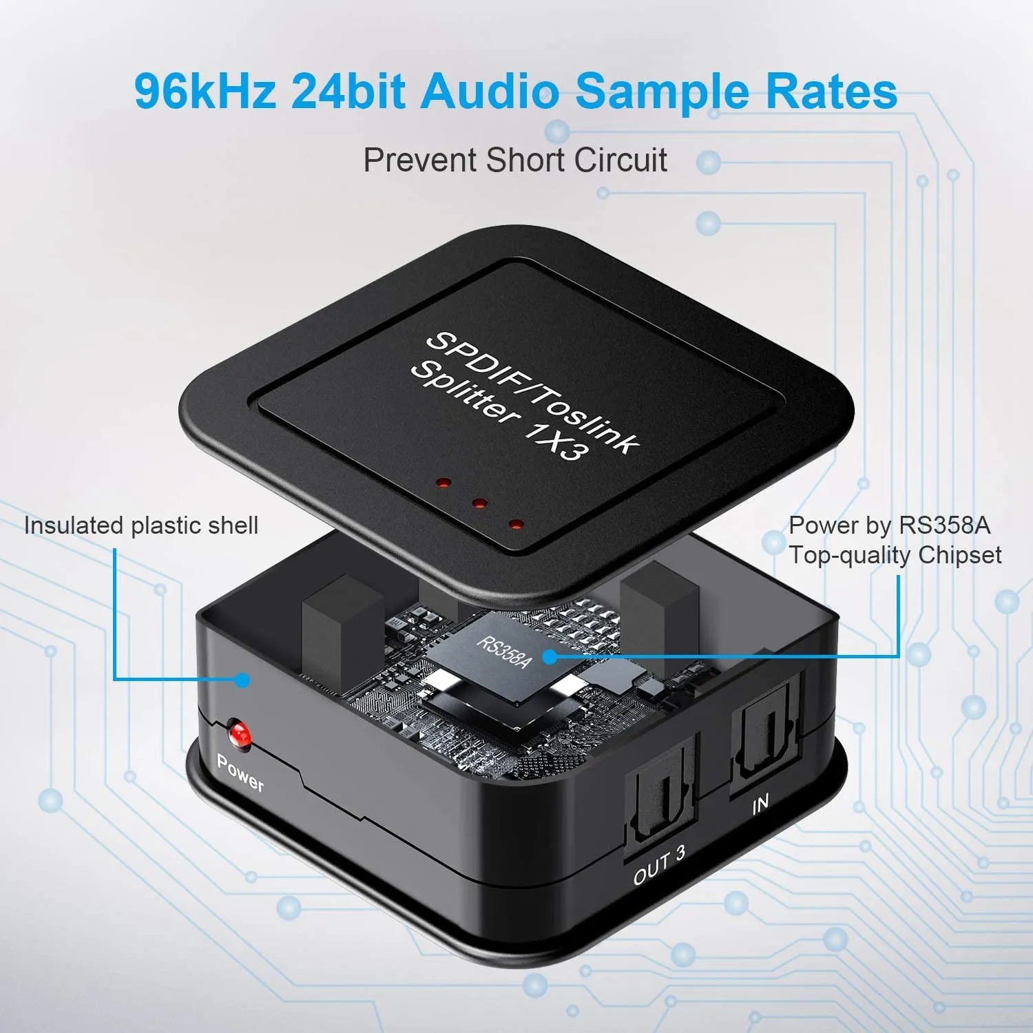El más nuevo divisor de Audio óptico Digital 1X3, divisor de Audio de fibra óptica Digital SPDIF TOSLINK, 1 en 3 salidas, para DVD HDTV de rayos azules
