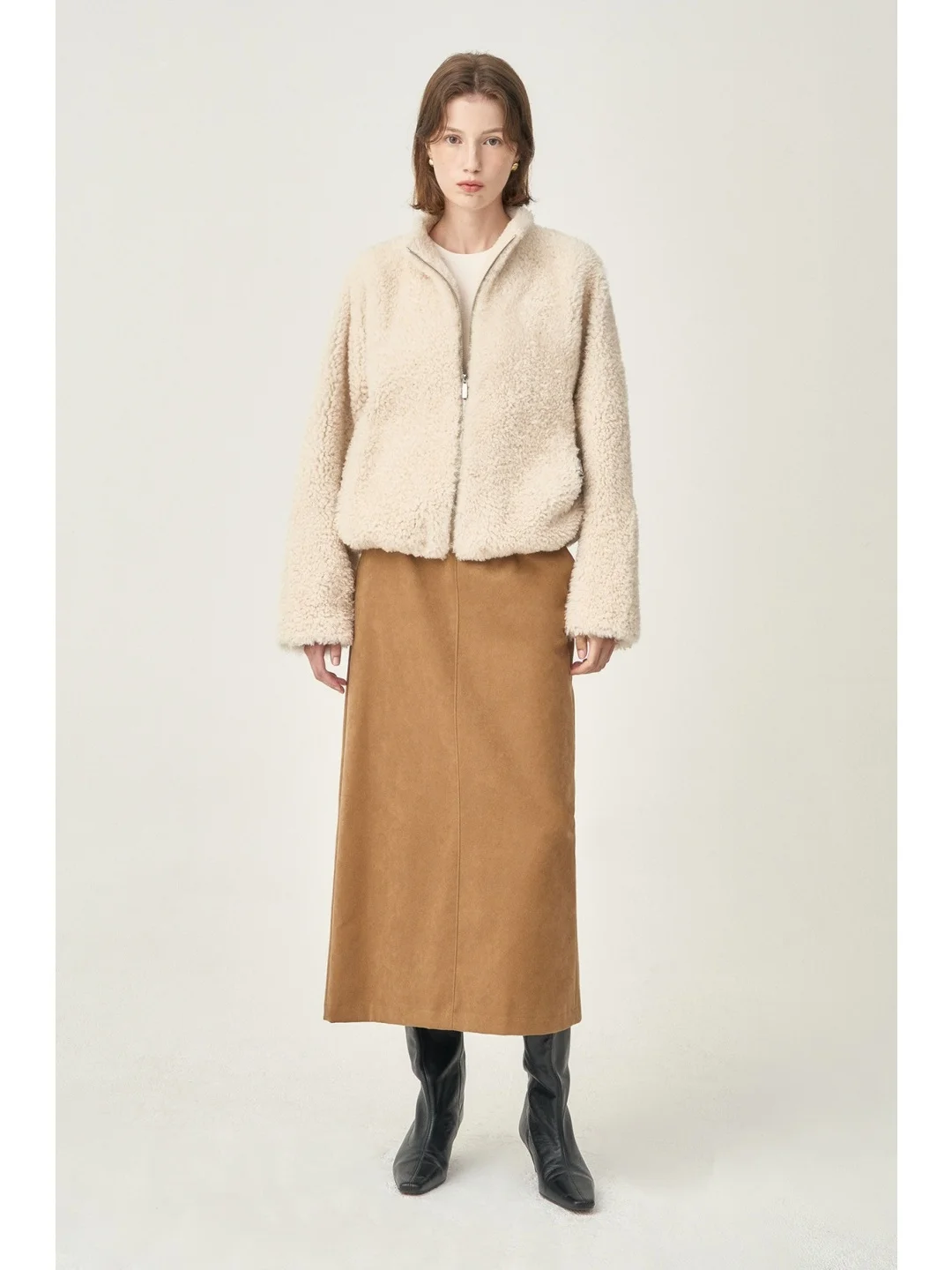 Casaco Curto E de Manga Longa para Mulheres, Estilo Casual, Jaqueta de Couro Sintético com Pelagem, Moda gável para...