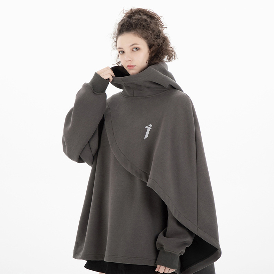 ARENS 패션 망토 후드 티 남성 Techwear streetwear 까마귀 풀오버 블랙 그레이 Darkwear 오버 사이즈 하이 칼라 스웨트 유니섹스