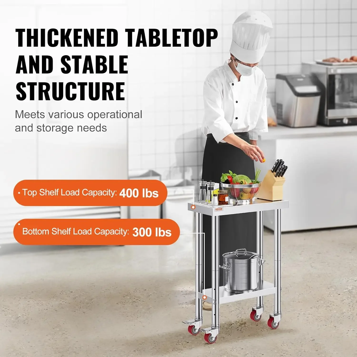 Stainless Steel Work Table with Wheels 24 x 12 x 32 Inch Prep Table with 4 Casters Heavy Duty Work Table