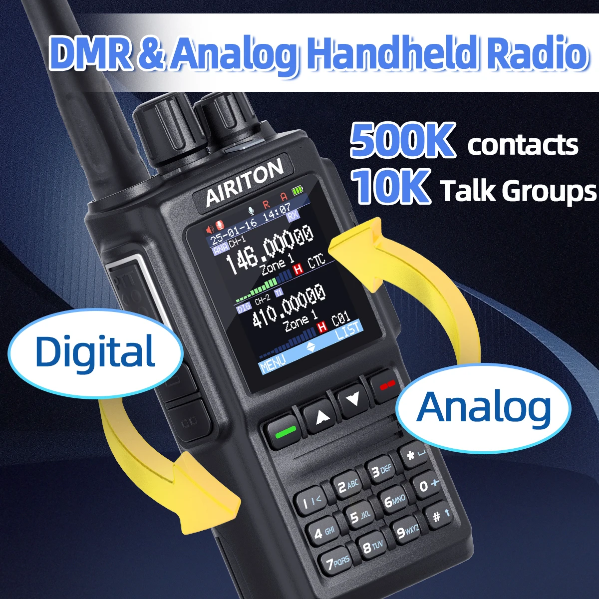 Airiton DM-168 DMR Digitales Walkie-Talkie, leistungsstarker SMS-Dual-Modus, analog, AES256, verschlüsselter Typ C für Anytone AT-D168UV Amateurfunk