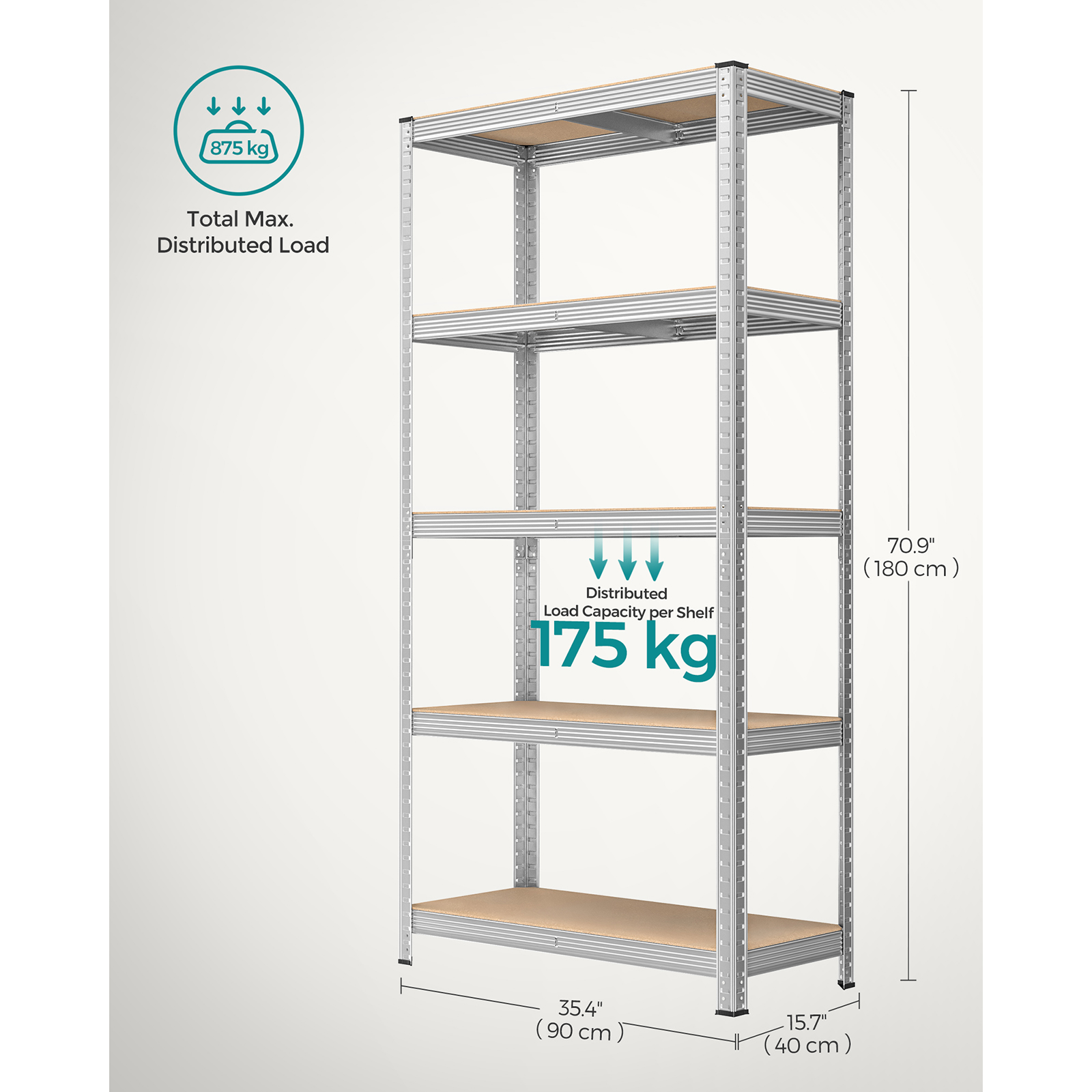 SONGMICS 5-Tier Heavy-Duty Shelving Units, Set of 2 Steel Shelving Units for Storage, Boltless Assembly, for Garage, Shed