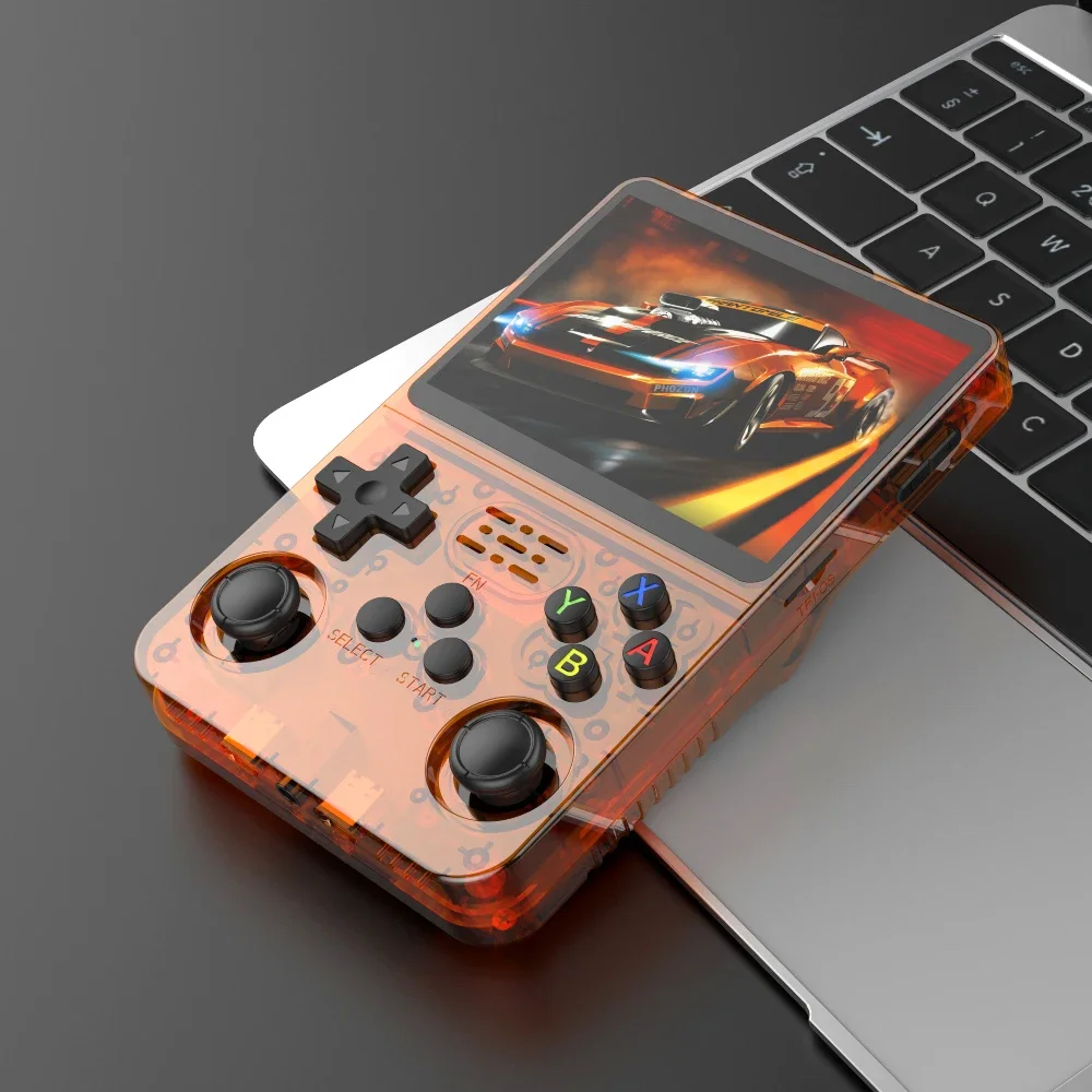 Consola de videojuegos R36S de código abierto de 128G, sistema Linux, pantalla IPS de 3,5 pulgadas, reproductor de vídeo portátil de bolsillo naranja, los mejores juegos 64GG