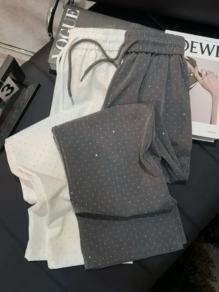 2024 春夏の新作女性パンツハイエンドビーズルーズストレートズボン Pantalones Mujer 韓国ファッションストリート