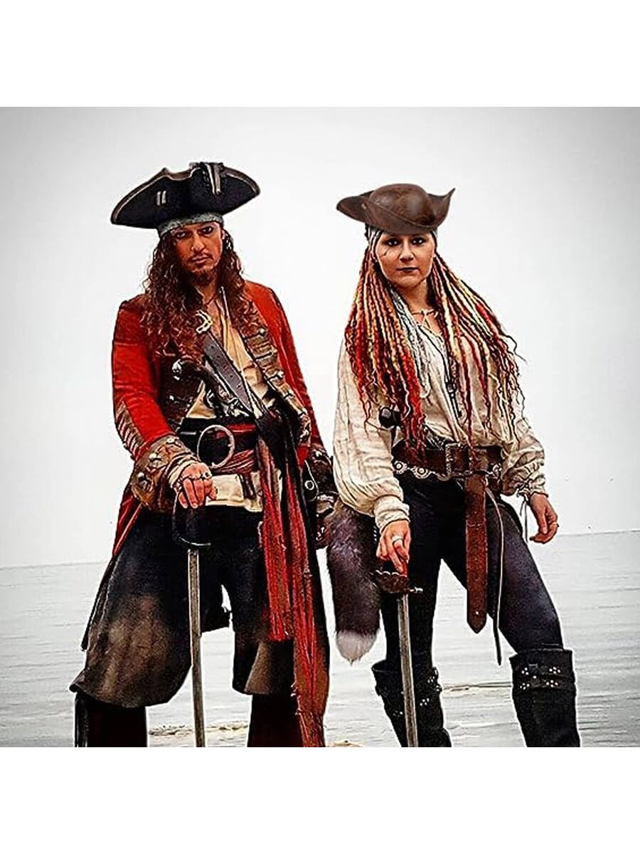 Kapelusz piracki ze sztucznej skóry - brązowa imitacja trójornika w starym kolonialnym stylu, na przyjęcie świąteczne Cosplay Halloween