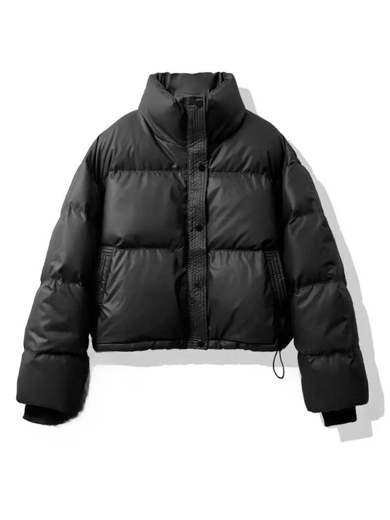 韓国スタイルショート肥厚コットンジャケット女性の上着パン Pu レザールーズフィットスタンドカラー冬新着