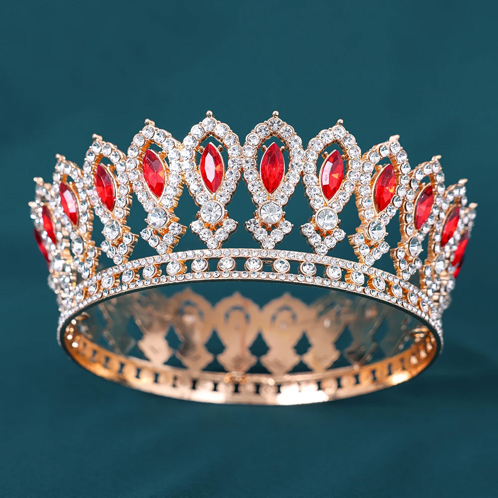 Vintage Braut Tiara Barock Marquise Strass Runde Krone Hochzeitskleid Zubehör Krone Haarschmuck Zubehör