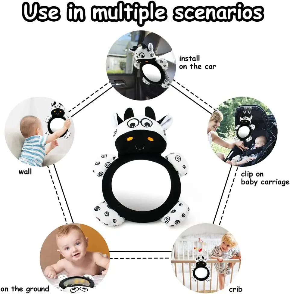 รถที่นั่งของเล่นสําหรับทารก 0 + เดือนเด็กด้านหลังกระจกแขวน Squeaky Sensory Soft Rattle ของเล่นเด็กศูนย์กิจกรรมสําหรับ Play KICK