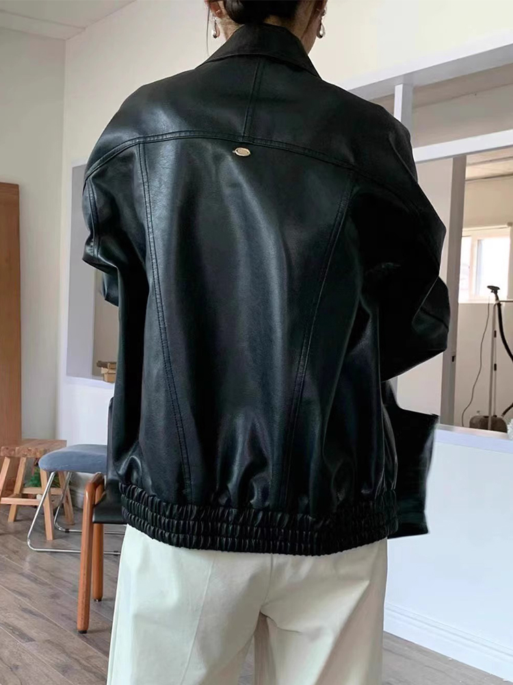 ChicAutumnVintage ショートジャケット レディース ルーズフィット 多用途 BF スタイル ディストレスト オートバイ レザー ジャケット 18-24 歳用