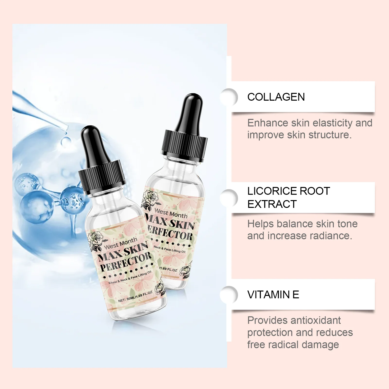 Óleo de levantamento facial no peito, pescoço, nutrição eficiente, nutre profundamente a pele, óleo hidratante, aumenta seu brilho, cuidados com a pele no inverno