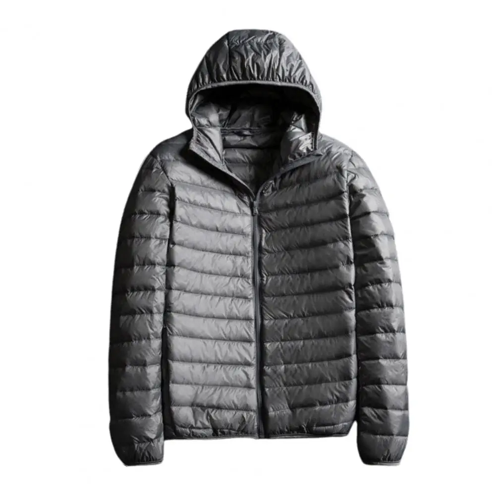 Plus size inverno masculino para baixo casaco ultra leve capuz cor sólida fino algodão acolchoado jaqueta com zíper streetwear