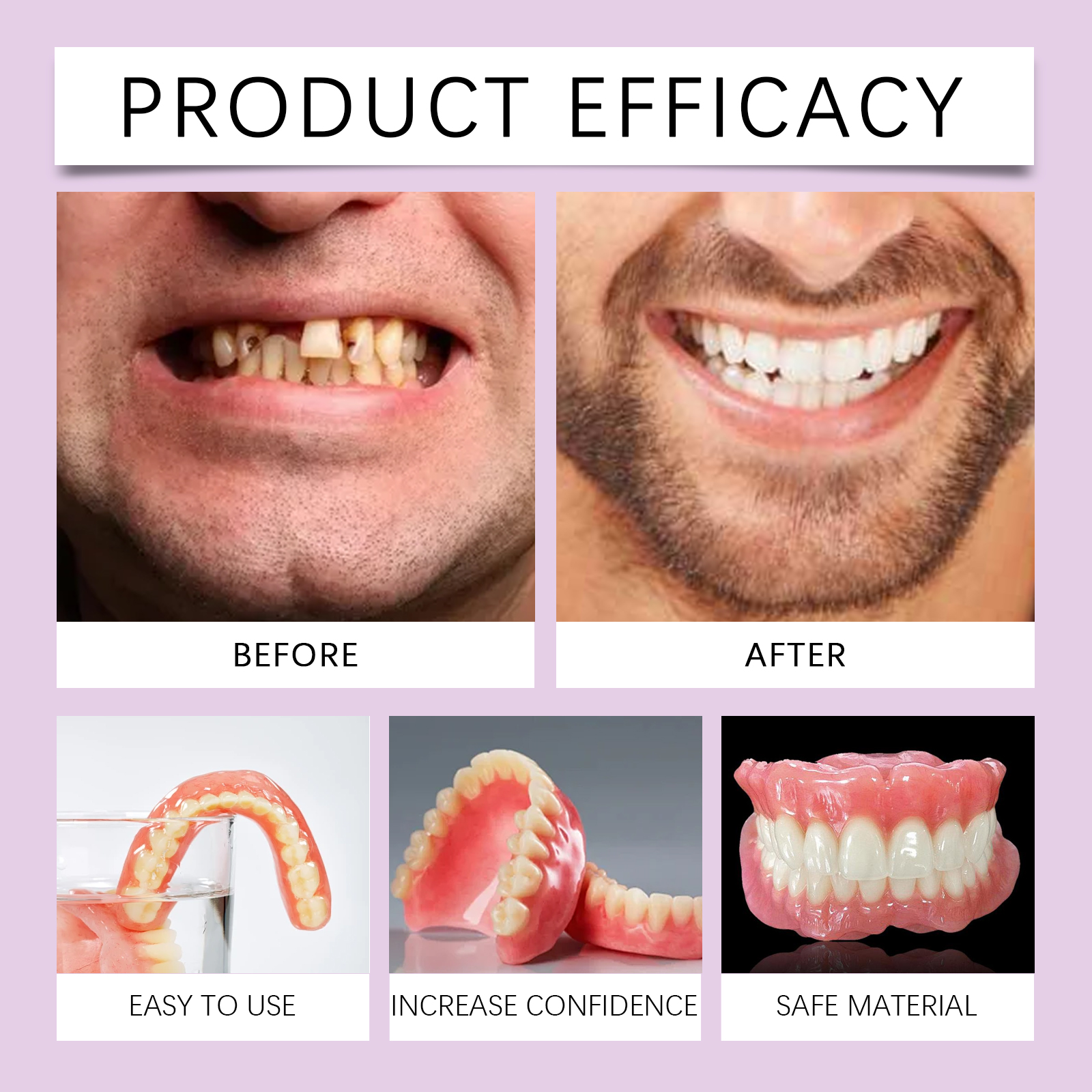 Denture Silicone Kit Silicone Liners Soft Kit Soft Denture Kit Teeth Upper And Lower Set Easy Use Nature Cosmetic Dentures