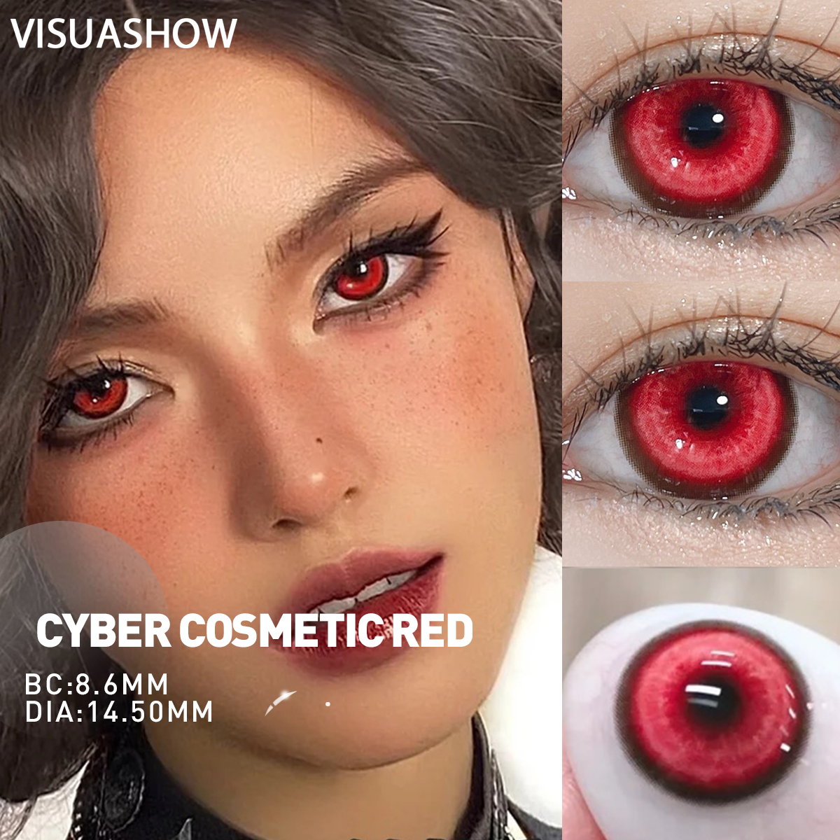 VISUASHOW Nebula Blue Cosplay lentes de contacto de colores 2 uds miopía Halloween Anime Cyber Pink Color contactos con Power Foggy Red