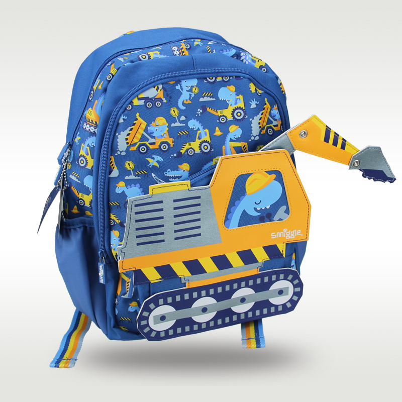 Smiggle-mochila escolar original para niños, morral genial para niño, coche de construcción azul, 4 a 7 años, 14 pulgadas
