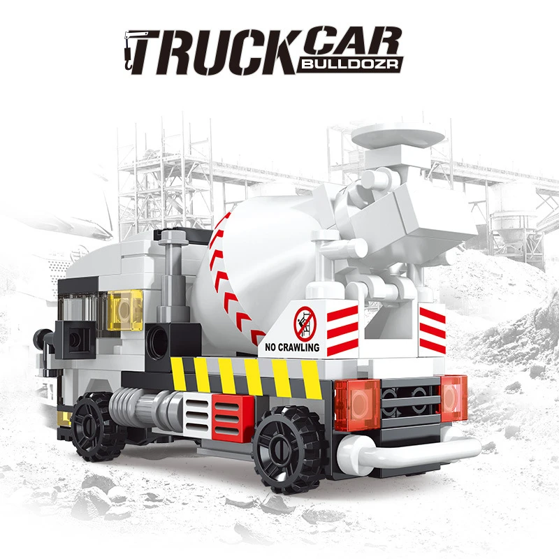 ใหม่ Heavy วิศวกรรมเครื่องผสมซีเมนต์ Fire Engine MINI Loader รถบรรทุกรถตํารวจคลาสสิกรุ่น Building Blocks ชุดอิฐของเล่น City