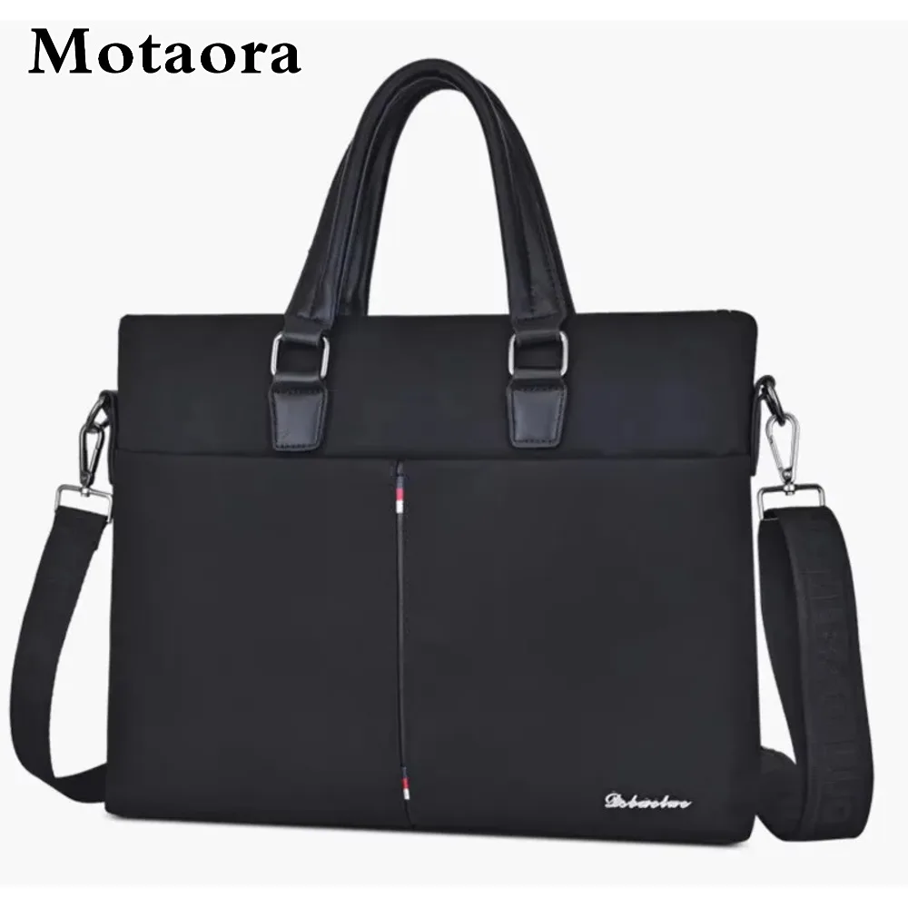 MOTAORA Men Leather and Nylon Briefcase Business Office Work Laptop Shoulder Bag for 14 Inch MacBook/HP High Quality Handbag