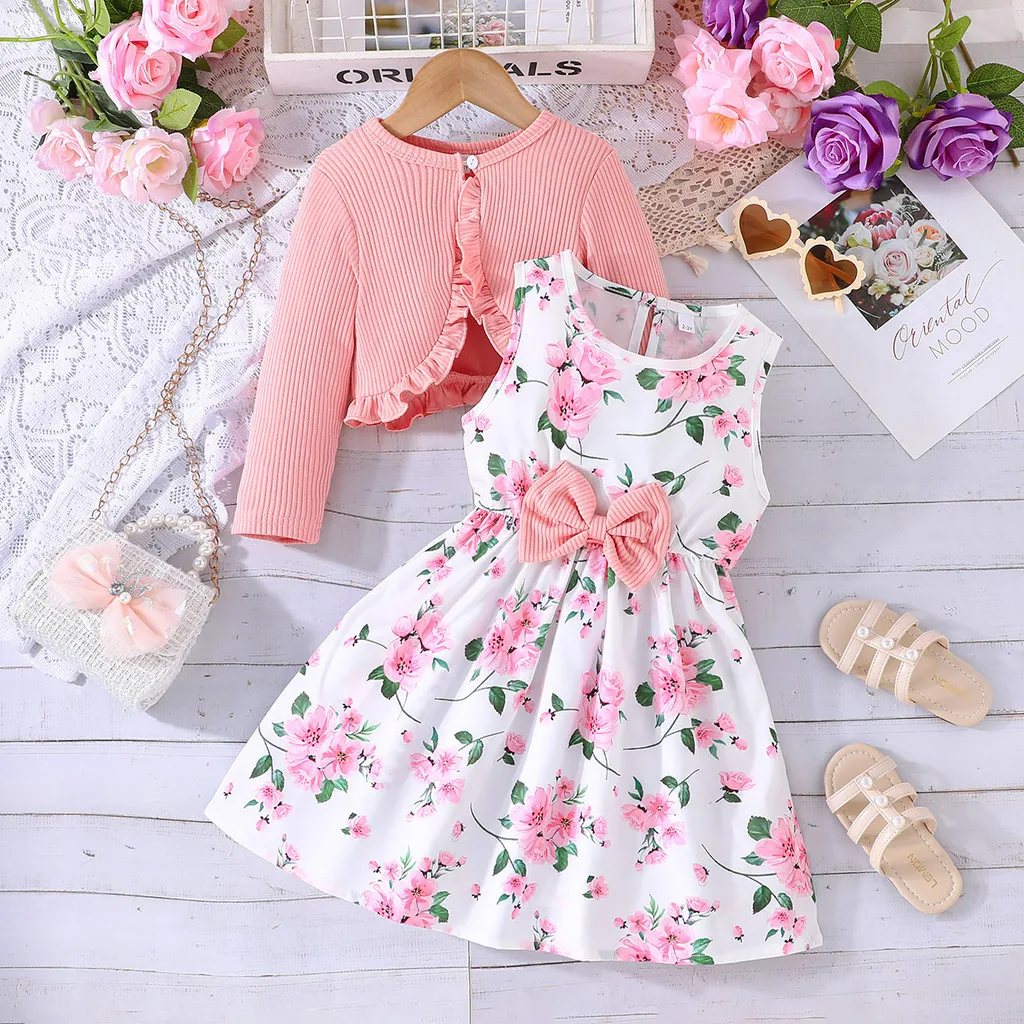 子供女の子 2-8 歳長袖コート花プリンセスドレス衣装幼児幼児服セットファッション子供服