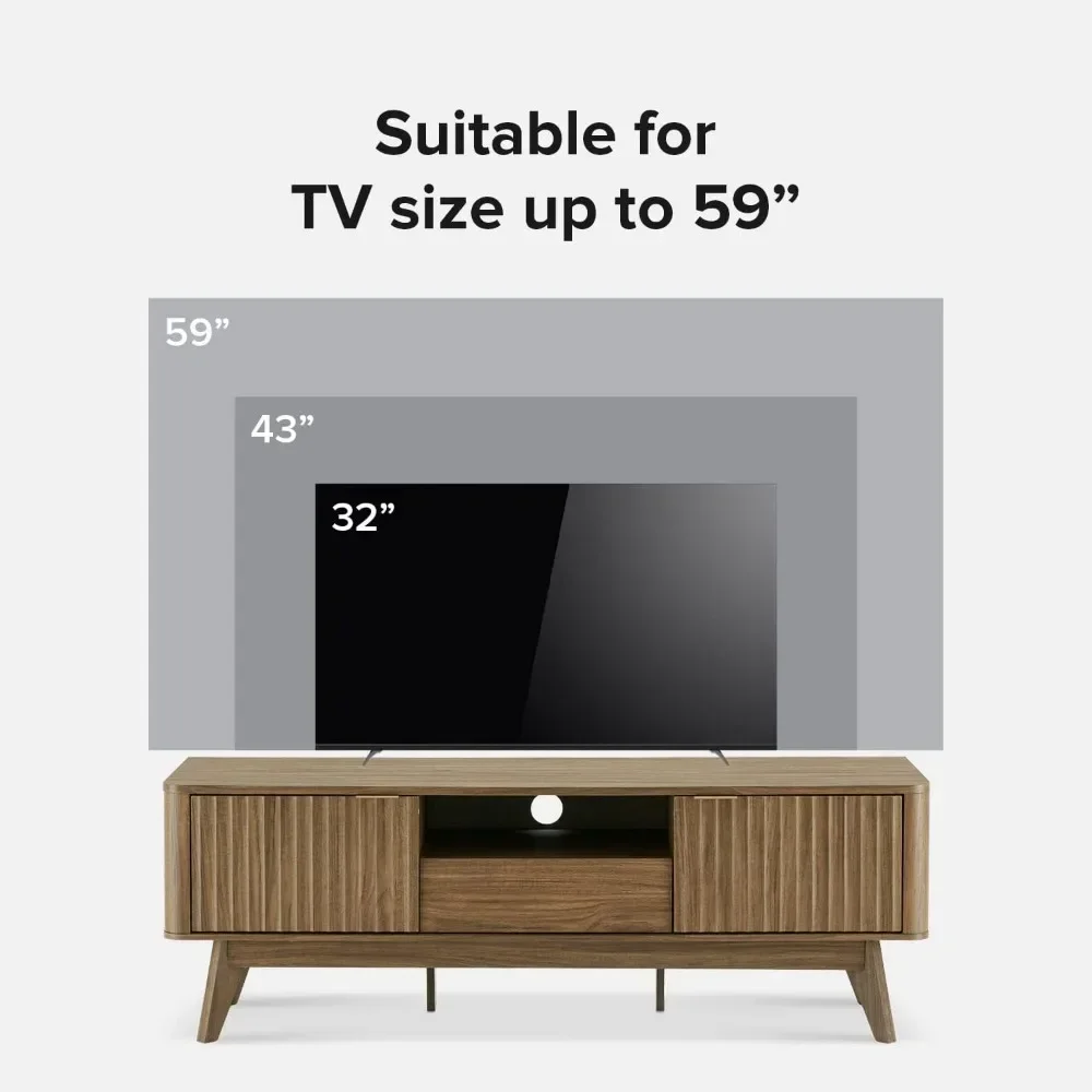 Brooklyn Mid-Century Modern TV Stand, for TVs up to 50” Waveform Panel, Sleek Curved Profile with Adjustable Shelf and Stu