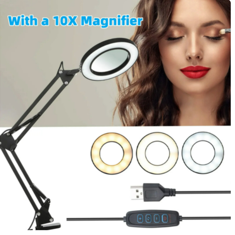 72LED 8X/10X NUOVA lente d'ingrandimento illuminata USB 3 colori LED lente d'ingrandimento per riparazione saldatore/lampada da tavolo/beleza per la cura della pelle