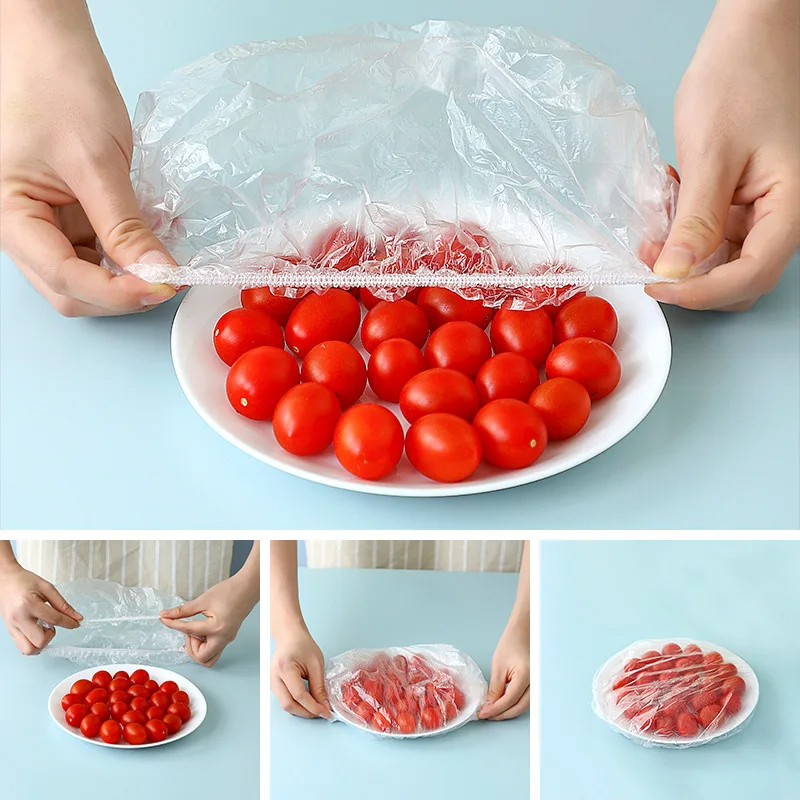 100/300 Uds cubierta de película desechable para mantenimiento fresco sin olor cubierta de cuenco de mantenimiento fresco de calidad alimentaria para el hogar película de mantenimiento fresco de PE