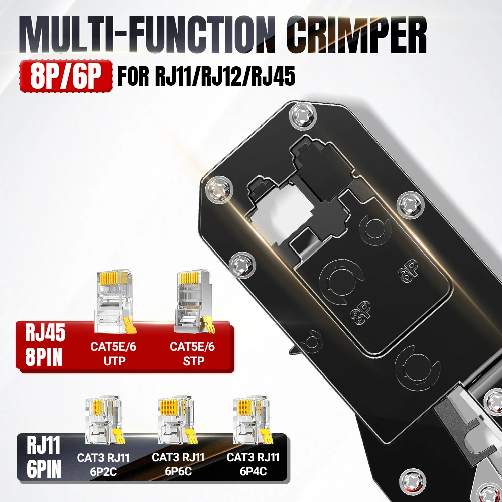 Инструмент для обжима AMPCOM RJ45, обжимной инструмент для сетевого кабеля Ethernet, резак для зачистки, плоскогубцы 8P RJ45 6P RJ12 RJ11 для модульного разъема