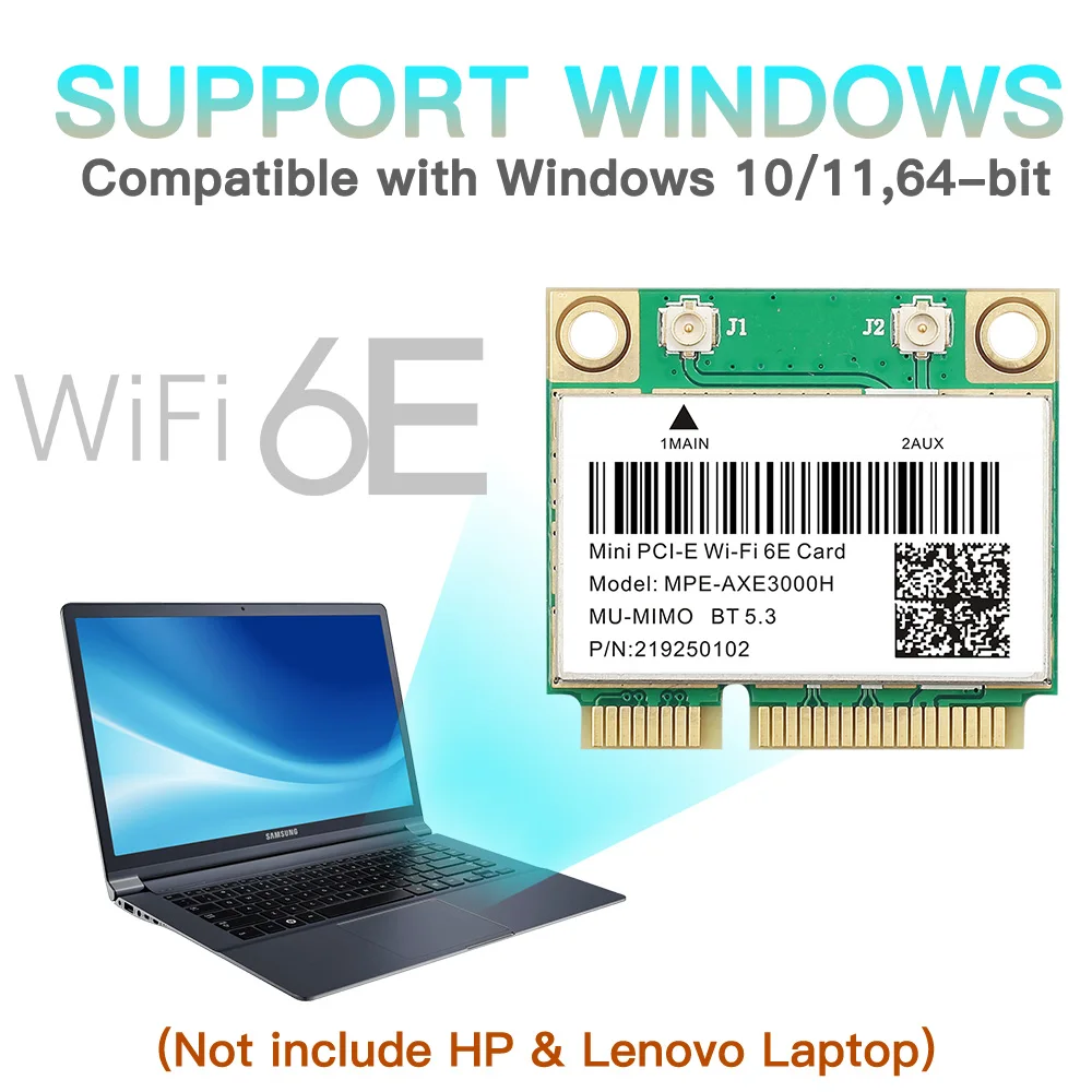 Tri Band 5374Mbps WiFi 6E AX210 Mpe-AXE3000H/ AC7265 Card Không Dây BT 5.2 Cho Mini PCIE Wi-Fi Adapter Win10 cho Máy Tính Để Bàn/Máy Tính Xách Tay