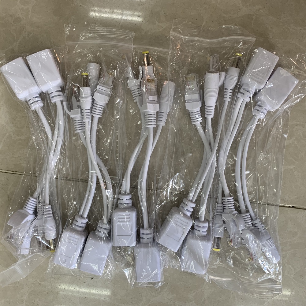 ESCAM 10 ชิ้น (5 คู่) POE Splitter สวิตช์ POE POE สายอะแดปเตอร์เทป Screened 5 โวลต์ 12 โวลต์ 24 โวลต์ 48 โวลต์สายไฟ 5.5*2.1 มิลลิเมตร