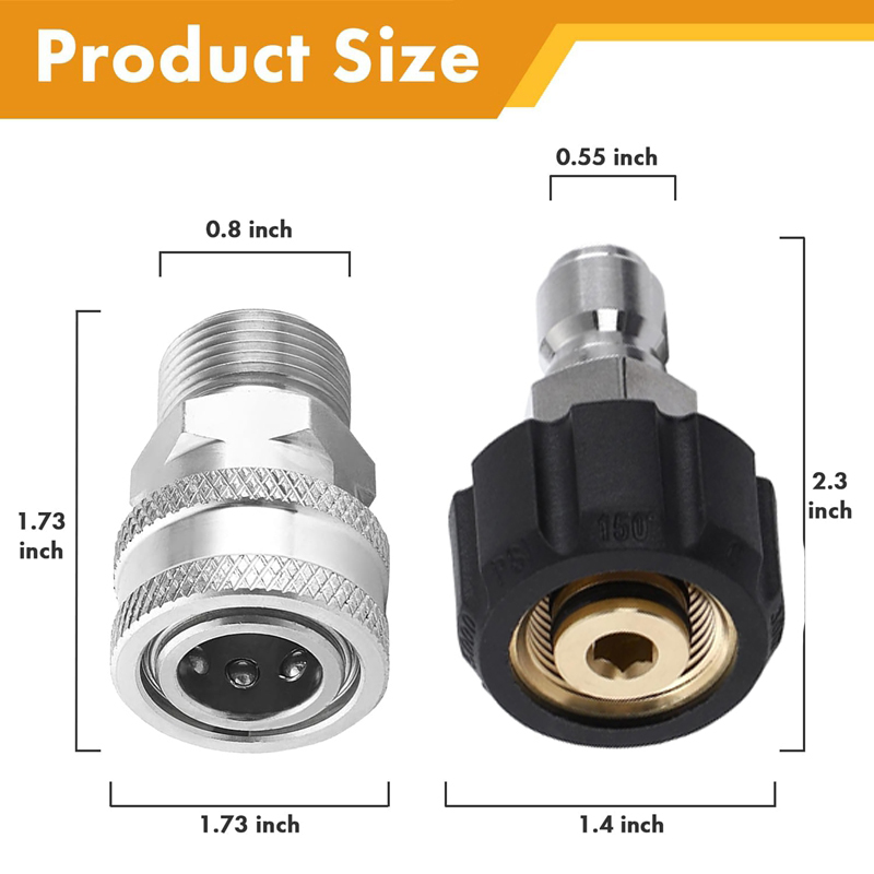 Tool Daily Pressure Washer Adapter Set Quick Connect Fittings M22 15mm or 14mm to 3/8 Plug for Pressure Washer Hose 5000 PSI