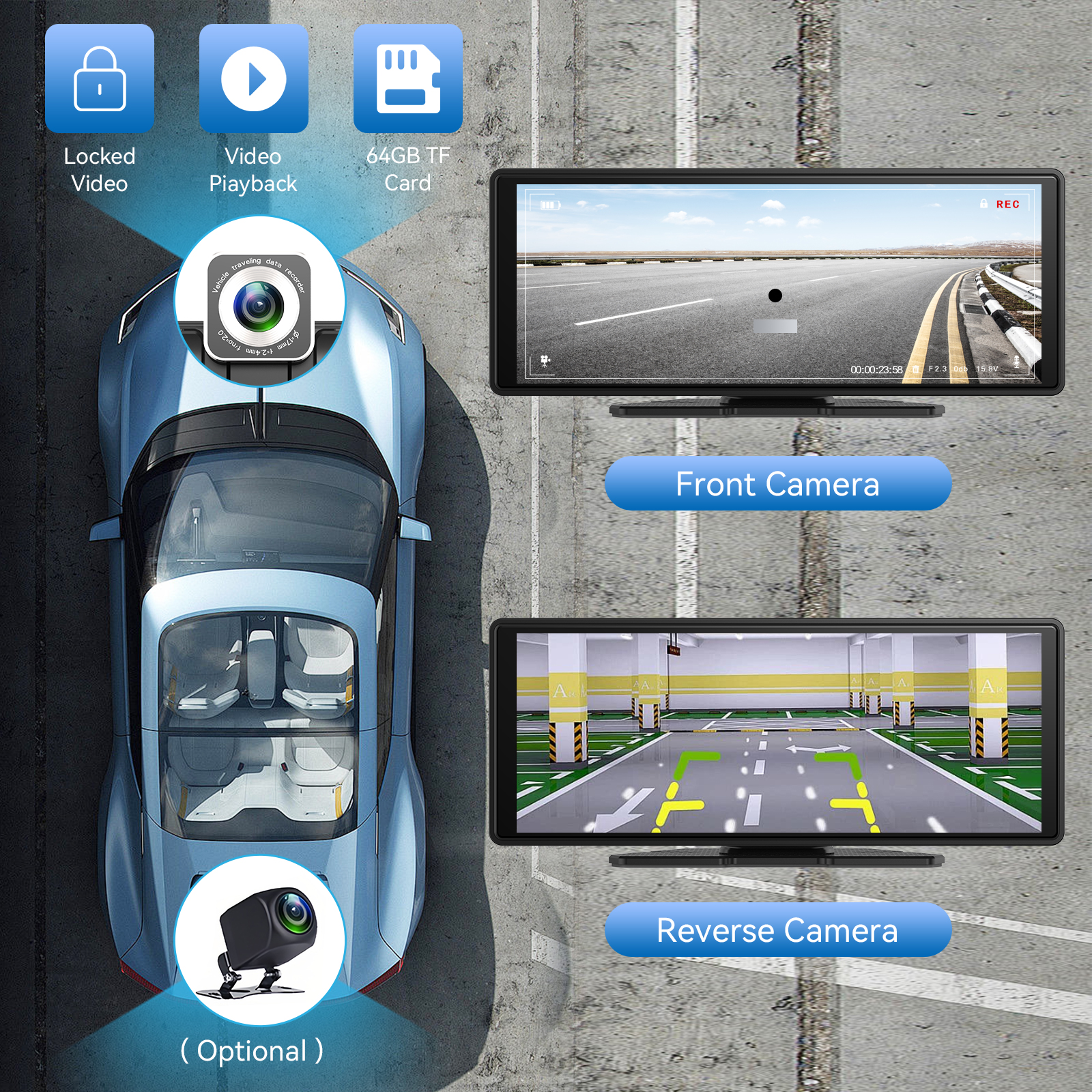 Pionray 10,26 "Универсальный CarPlay Android Auto автомобильный радиоприемник мультимедийный видеоплеер IPS сенсорный экран с AUX USB камера заднего вида
