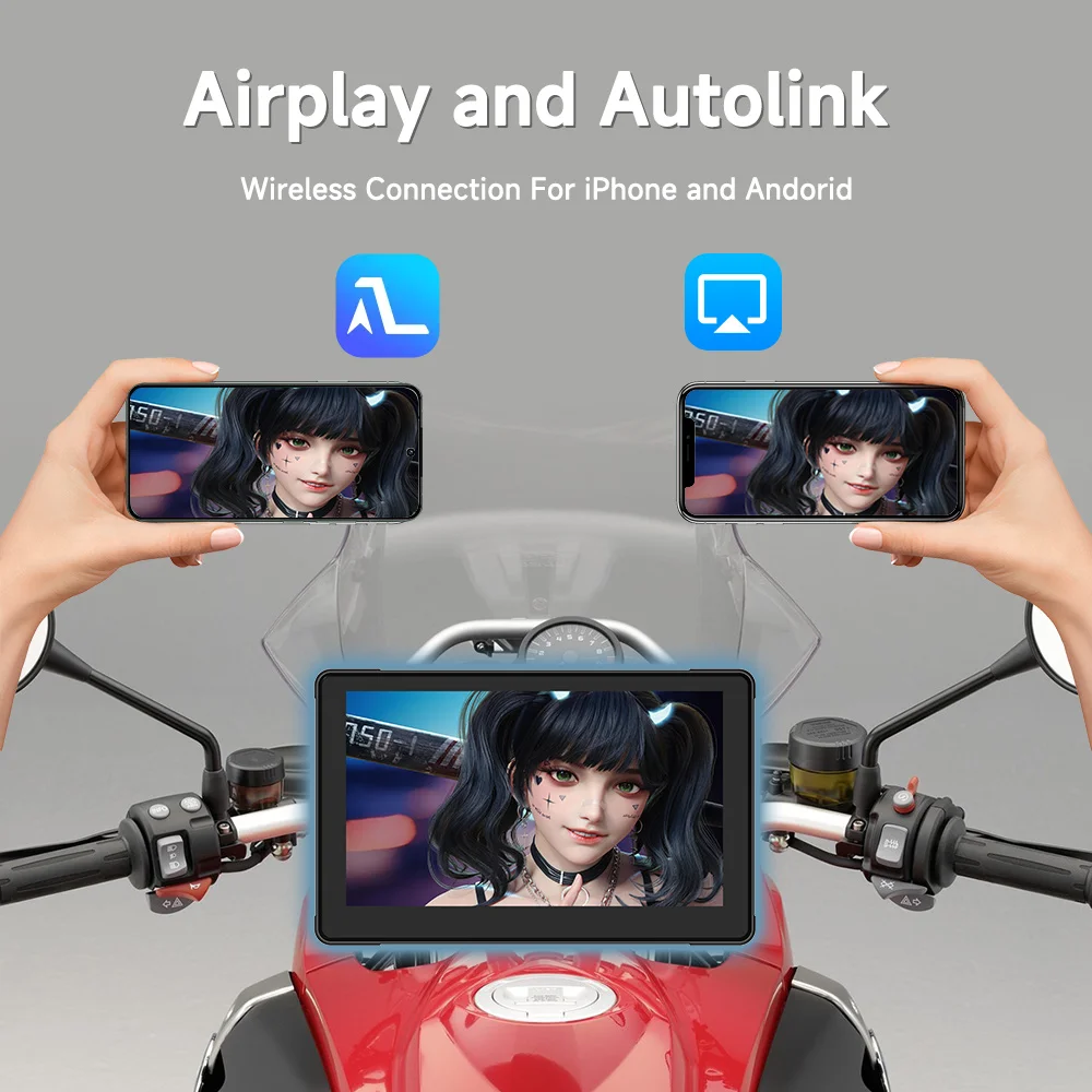 Grabadora de navegación GPS para motocicleta de 7 ", reproductor Multimedia inalámbrico CarPlay Android Auto, pantalla impermeable IP67, Bluetooth, novedad de 2024
