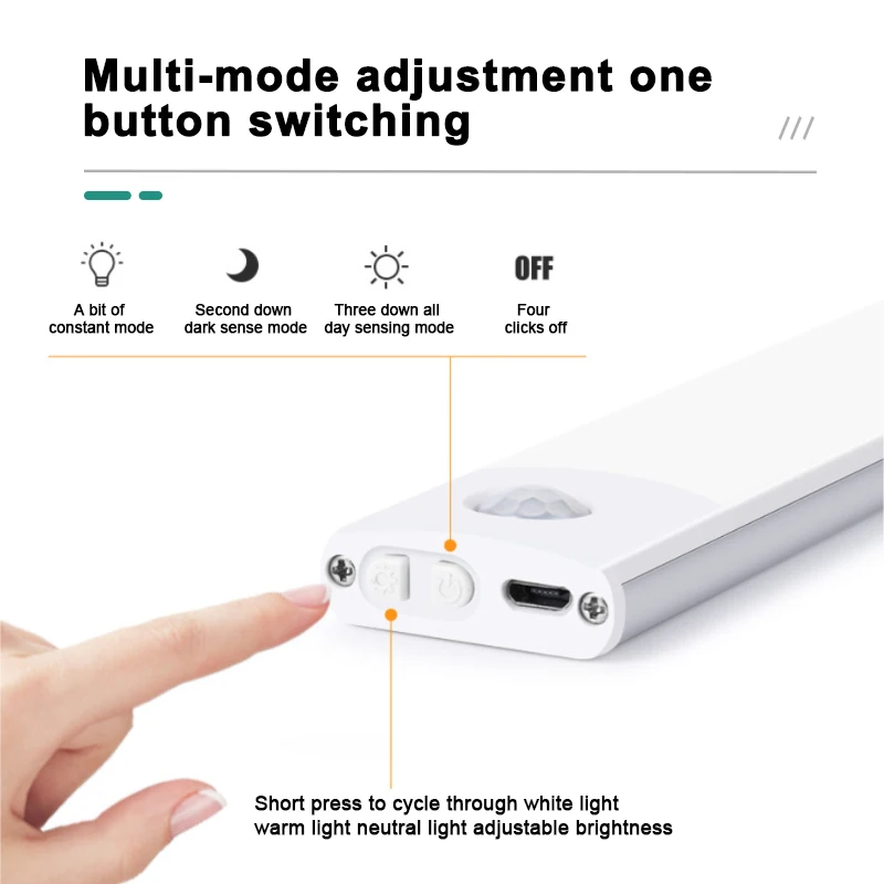 SEAMETAL Atualizado Sensor de Luz de Carro 3 Cores comutável Barra de Luz de Indução Automática para Carro USB Recarregável Led Sensor Lâmpada